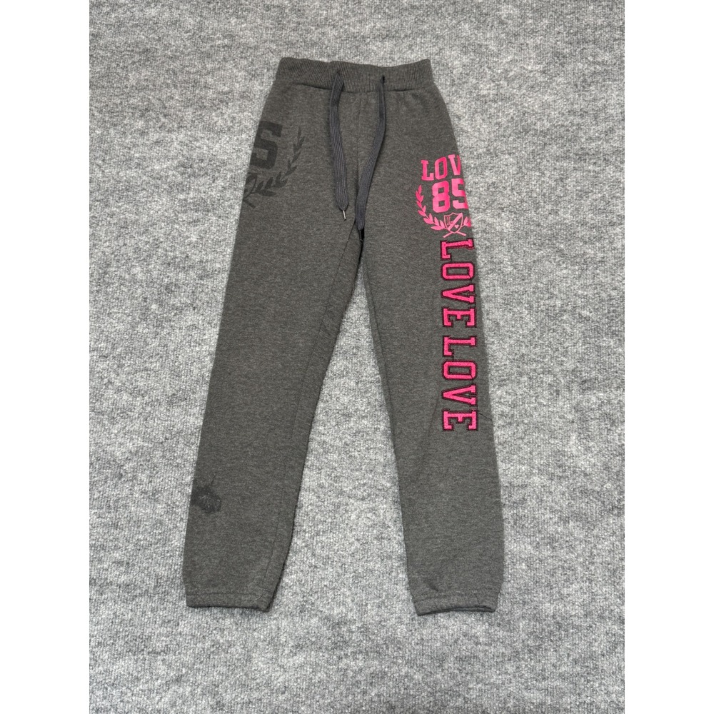 Supernova Girls Gray Pink Love Graphic‎ Joggers Sweatpants Size 6X Charcoal